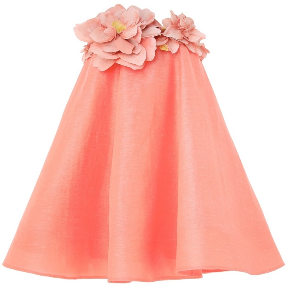 Zimmermann Natura Strapless Coral Dress with Floral Accents
